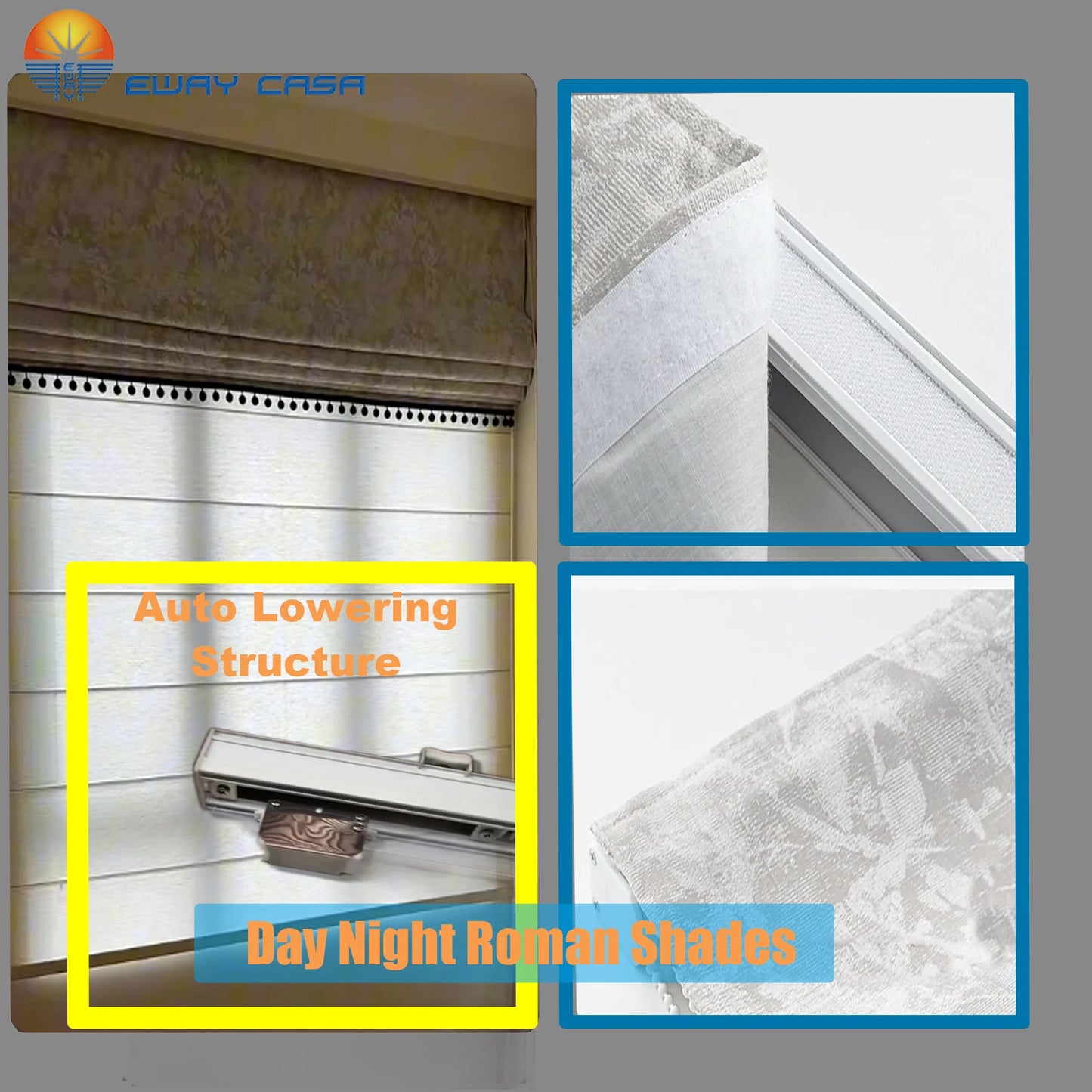 Auto lowering Day Night Roman Blind Details