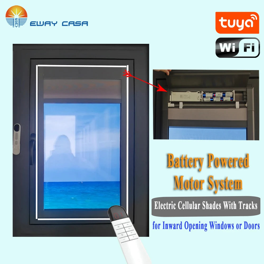 EWAY CASA Electric Blackout Recessed Cellular Blinds for Inward Window No Punch No Drill Honeycomb Blinds Sunshade HCB_CC_MO16mm