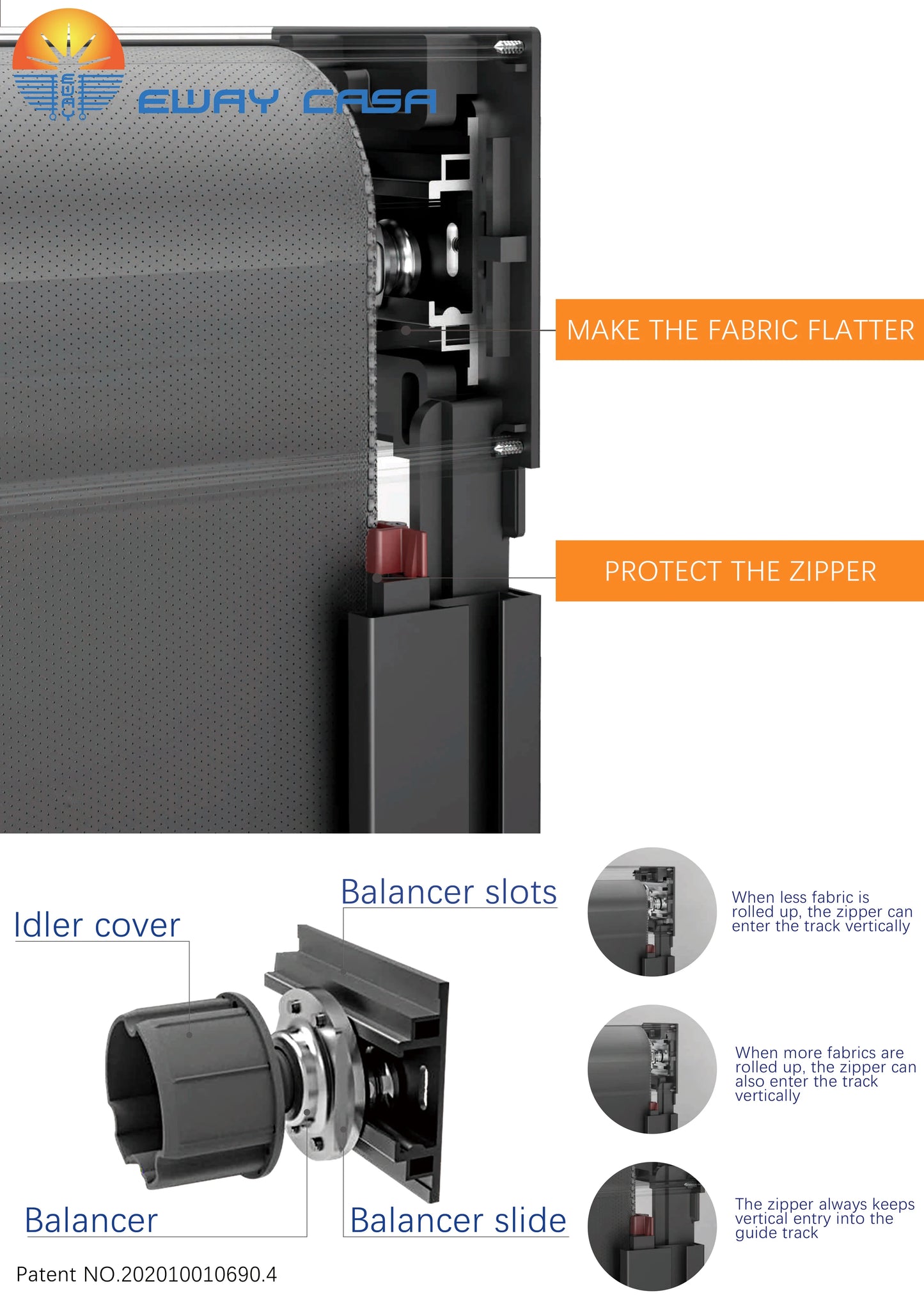 hand push zip track roller blind unique component