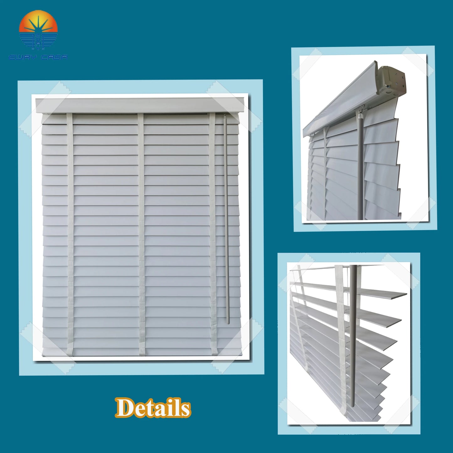 faux wooden blind Cordless control in details