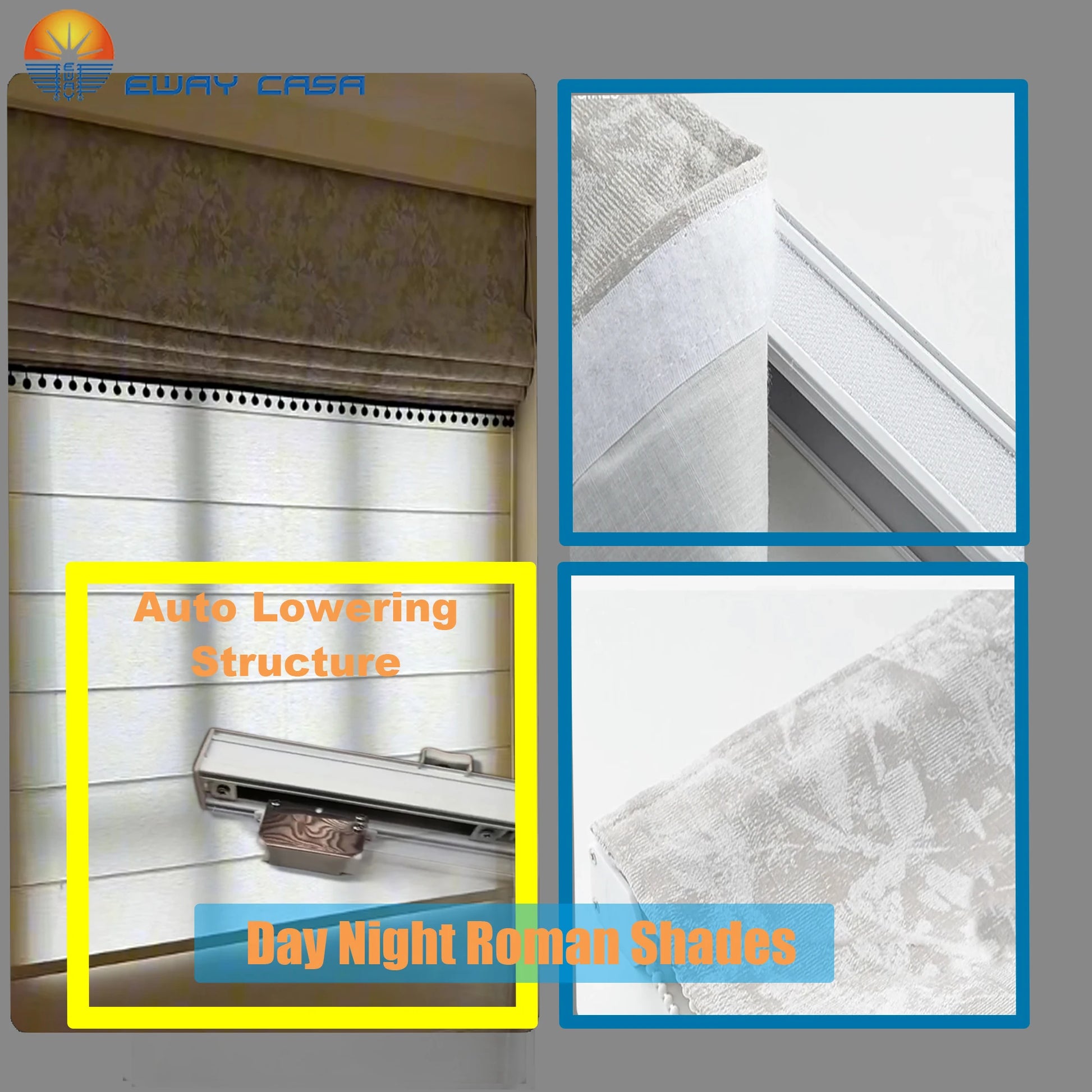 Auto lowering Day Night Roman Blind Details