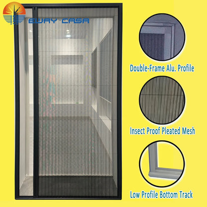EWAY CASA Retractable Mosquito Screen Door for Patio Doors and Windows Pleated Mesh Sliding Door Double Frame SD_DS_DF_Mesh