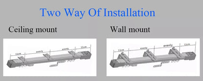 Ceiling mount and wall mount installation of motorized curtain track