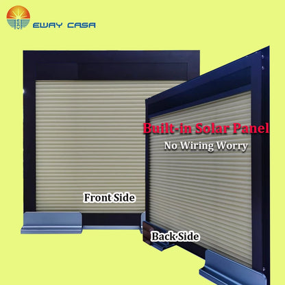 Solar Powered No-Drill Honeycomb Shade for Inward Opening Windows Front and Back Side
