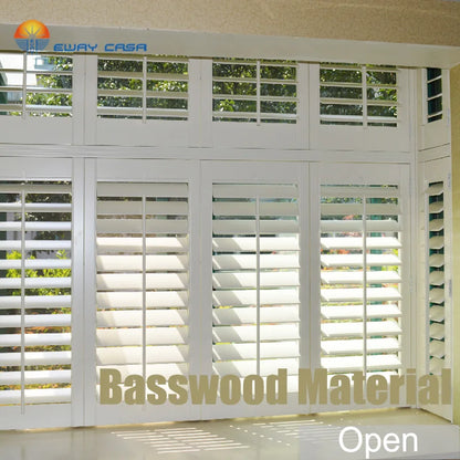 Custom Basswood Plantation Shutters Open