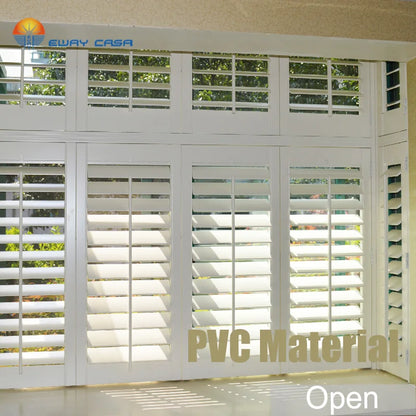 Custom Waterproof PVC Plantation Shutters Open
