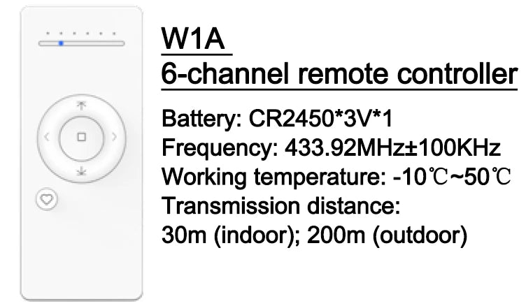 W1A 6-channel handheld remote control for motorized blinds