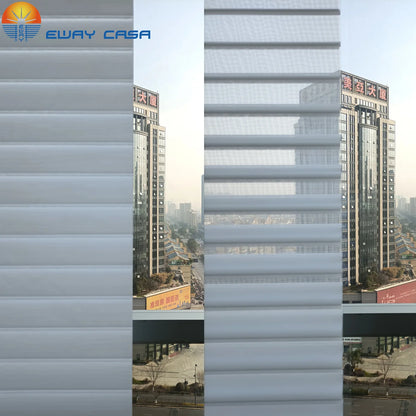 Motorized Shangri-La Sheer Horizontal Shades Light Filtering and UV Blocking Effect