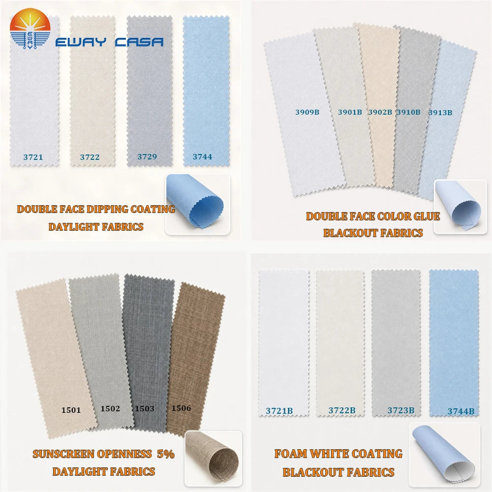 Custom drill-free cordless roller shades blackout and daylight fabric options