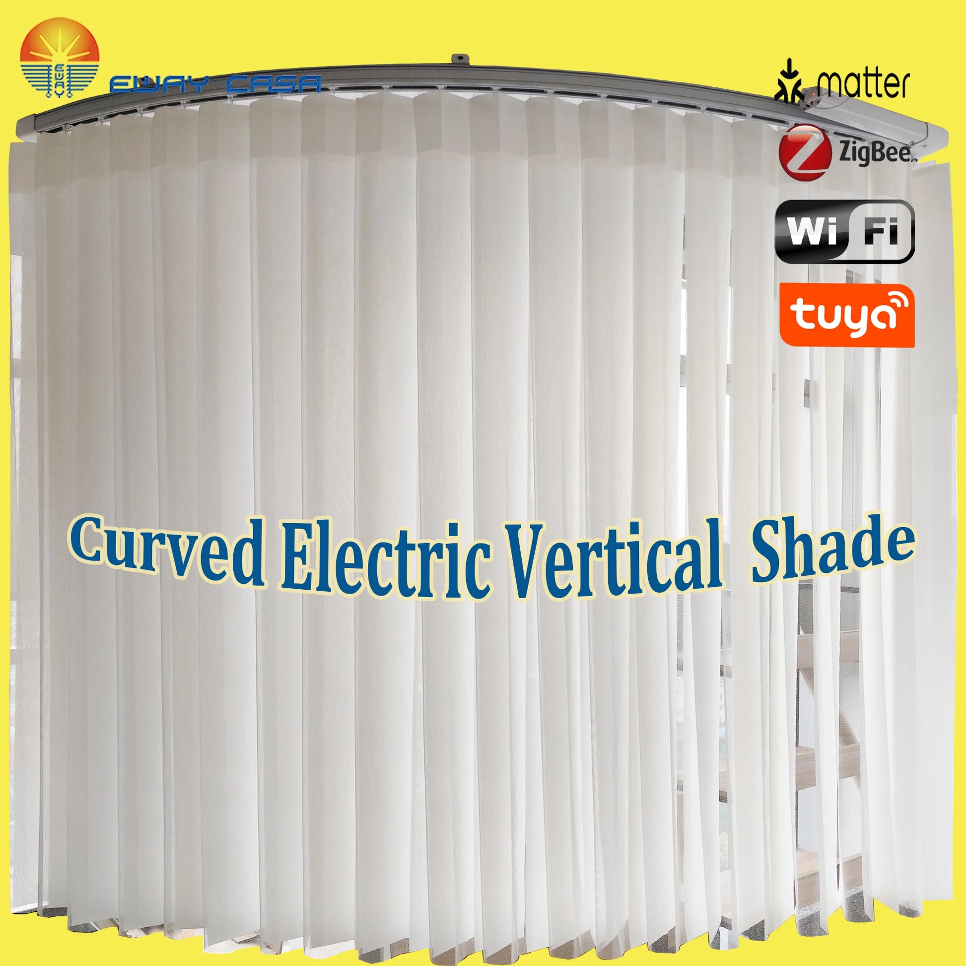 Smart Curved Vertical Blinds Custom Track Made to Drawing Main Pic.