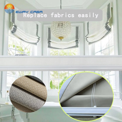 Custom Motorized Roman Shades for Large Windows Velcro Tape Connection