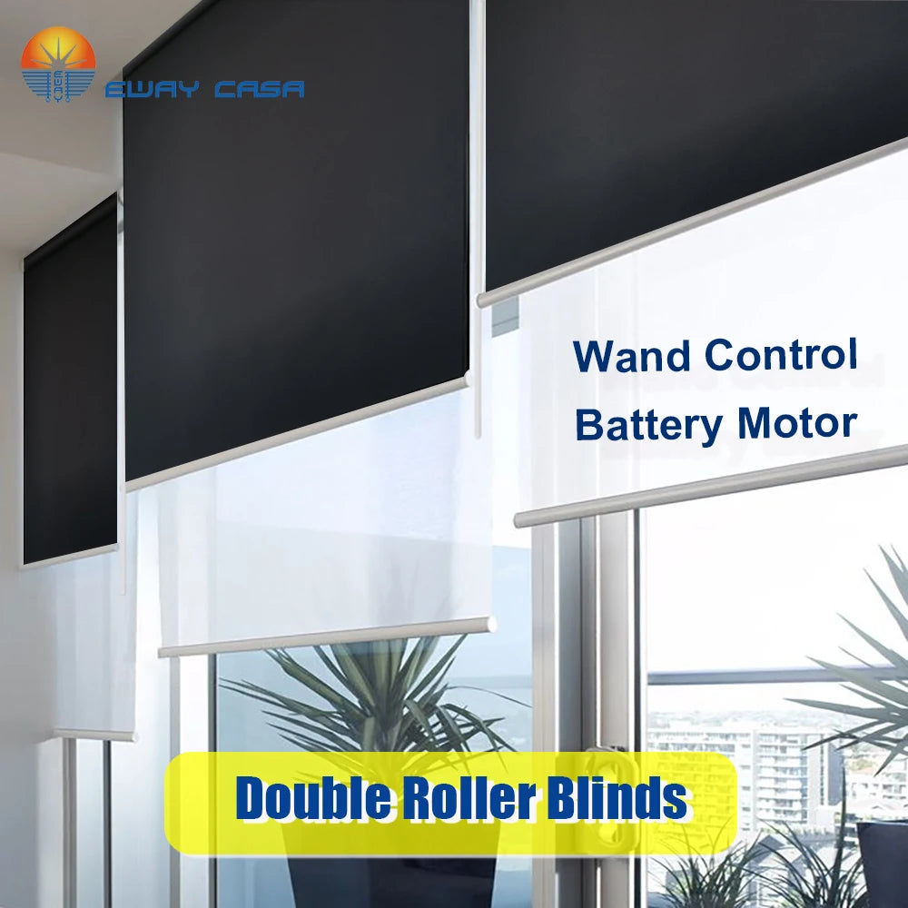 dual-layer lithium battery roller shades for living room