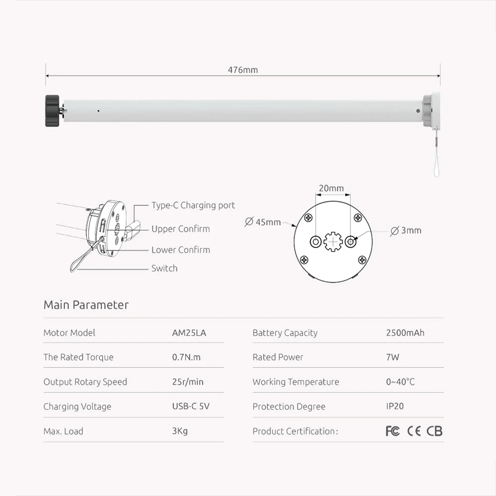 motorized roller shades rechargable-motor parameters