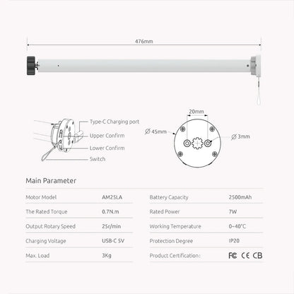 motorized roller shades rechargable-motor parameters