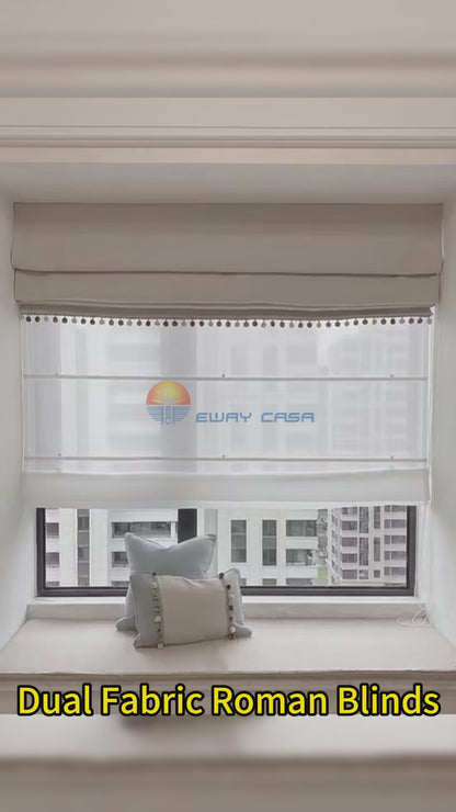 EWAY CASA Dual Roman Shades Auto Lowering Day Night Blackout Fabric Roman Blinds for Windows Sheer Roman Curtains RB_DN_KQN_TH